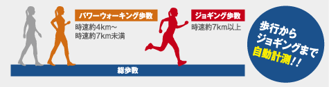 運動強度別に歩数管理が可能