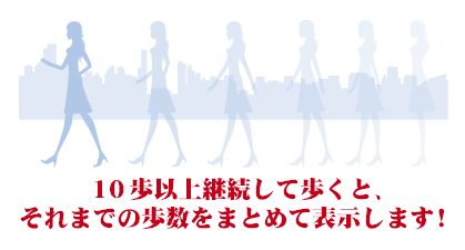 10歩以上継続して歩くと、それまでの歩数をまとめて表示します