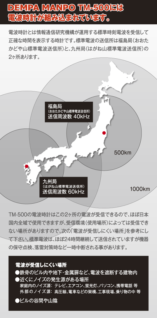 【万歩計・歩数計（腕時計）】ウォッチ万歩計　DEMPA MANPO（電波時計内蔵）　TM-500　ウォッチタイプ万歩計（腕時計タイプ万歩計）